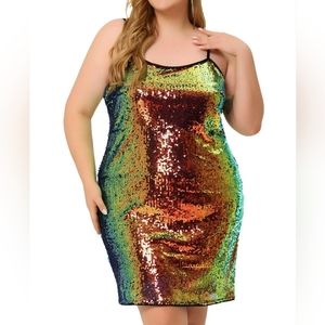 Agnes Orinda Women's Plus Size 1x Rainbow Sequin Mini Dress